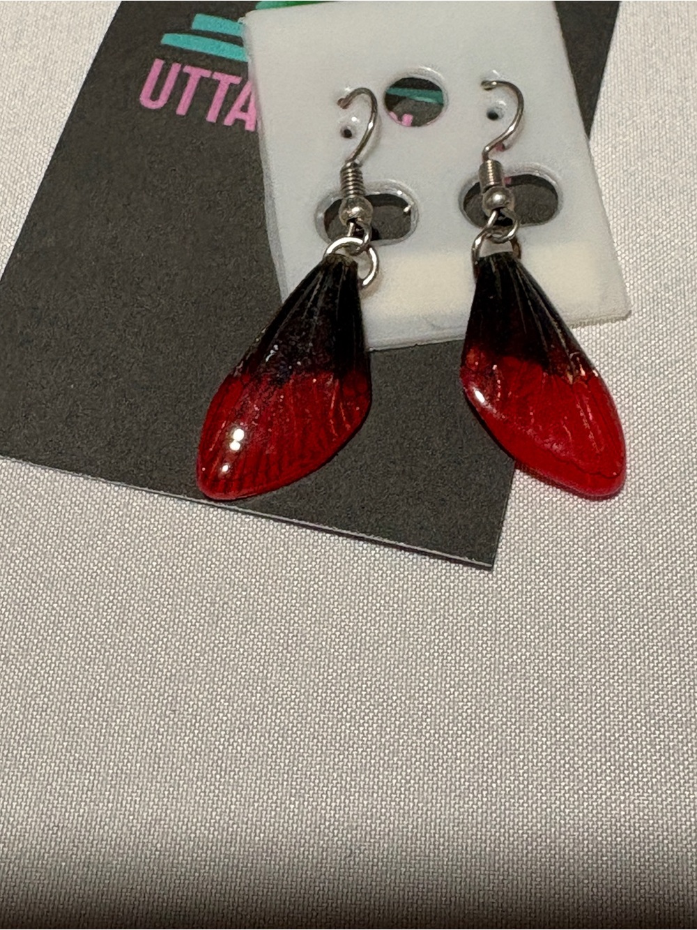Red and Black Resin Drop Earrings Butterfly Wings